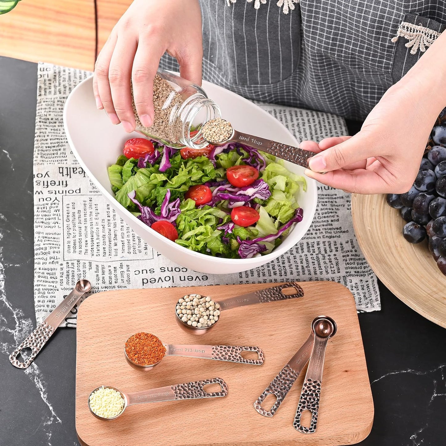 Smithcraft Copper Measuring Spoons Set, Stainless Steel, 6 Measurer Spoons (Copper-6spoons+1ring)