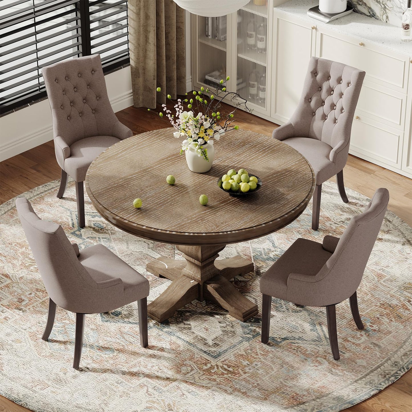 COLAMY Fabric Side Dining Chairs Set of 6, Wingback Upholstered Dining Room Chairs with Tufted Button, Living Room Chairs for Home Kitchen, Taupe