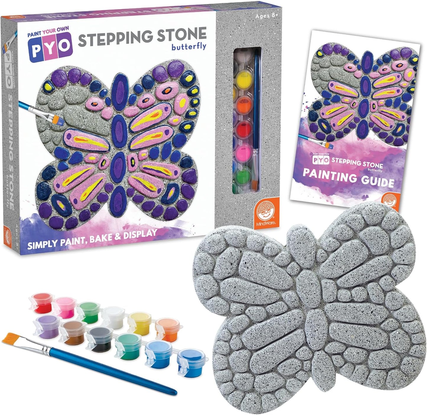 8 MindWare Paint Your Own Stepping Stone Butterfly, Rock Painting Kit, Stepping Stones Crafts for Kids Ages & up