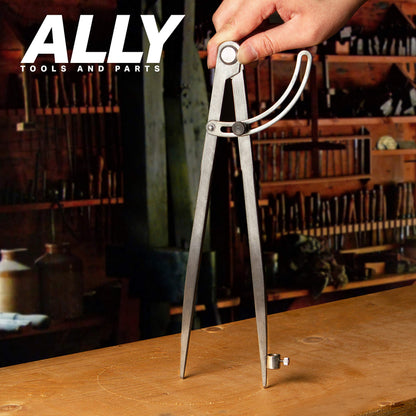 ALLY Tools 12 Inch Precision Locking Wing Divider/Woodworking Compass with Pencil Holder INCLUDES Two Pencils and Pencil Sharpener Ideal for Drawing, Drafting, Carpentry