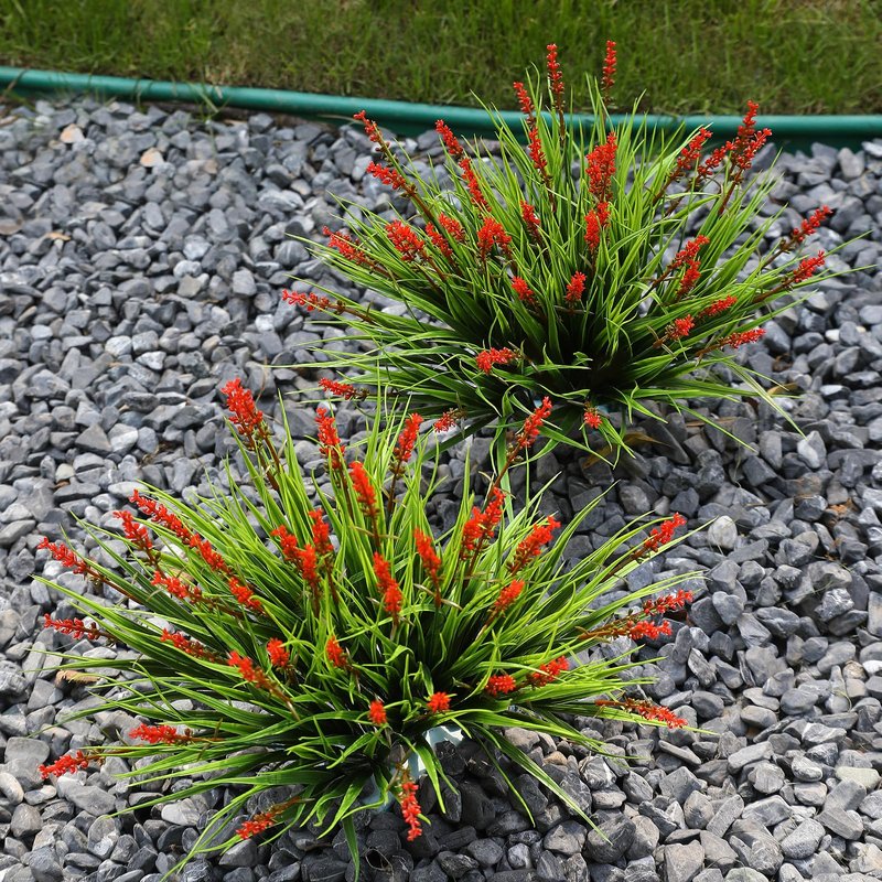 alyptus Artificial Flowers Outdoor 12 Bundles Fake Plants Outside Red Flower Grass Faux Greenery Spring Summer Wildflower Decoration for Outdoors Yard Front Porch Planter Decor (Red Flowers)