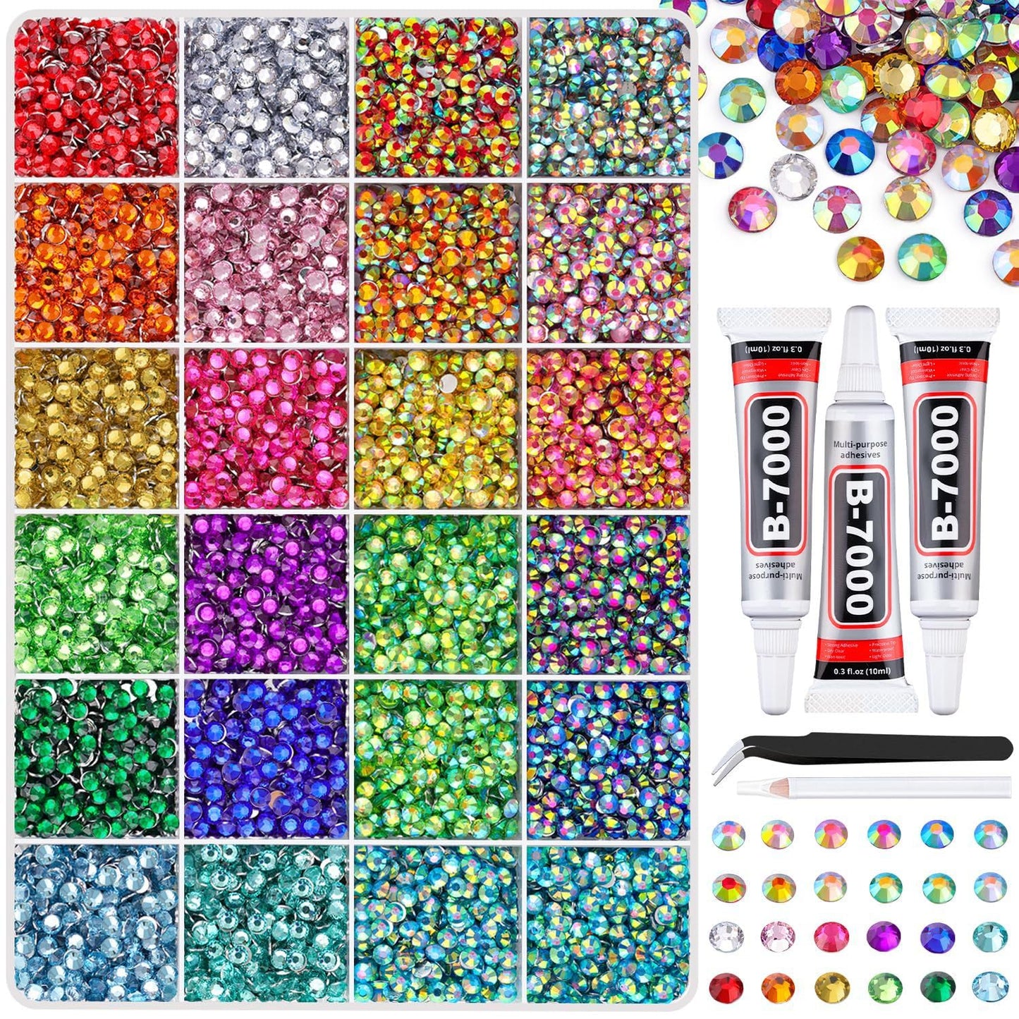 40 Colors Resin Jelly Rhinestones for Bedazzling, 3mm 32000 Pcs Flatback Gems for Crafting,Rhinestone Kit with B7000 Glue for Nail Rhinestones, Shoes, Crafts, Diamond Art & DIY Bedazzler Projects