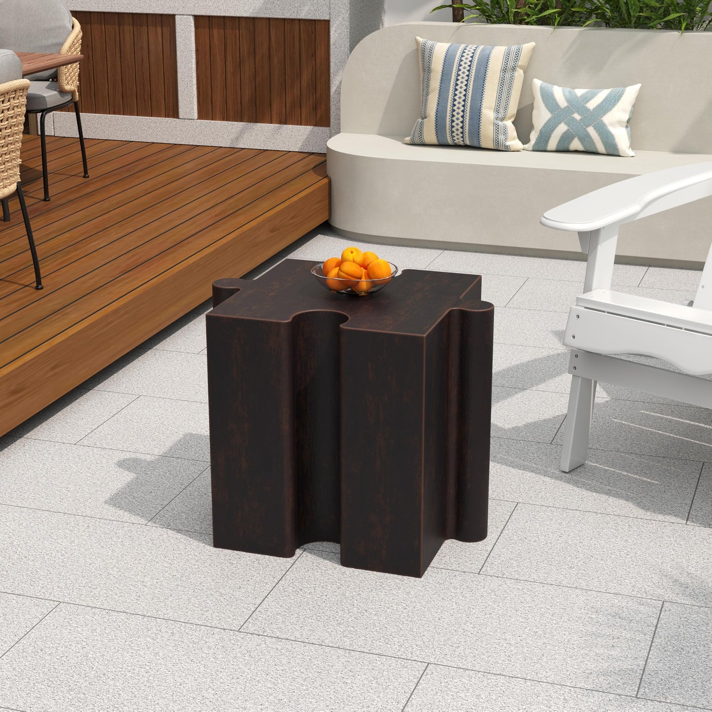 Christopher Knight Home Daton 3 Piece Interlocking Outdoor Side Table Set, Modular Lightweight Concrete Coffee Table, Convertible MGO End Table for Indoor&Outdoor, Design for Creative Set Up, Copper