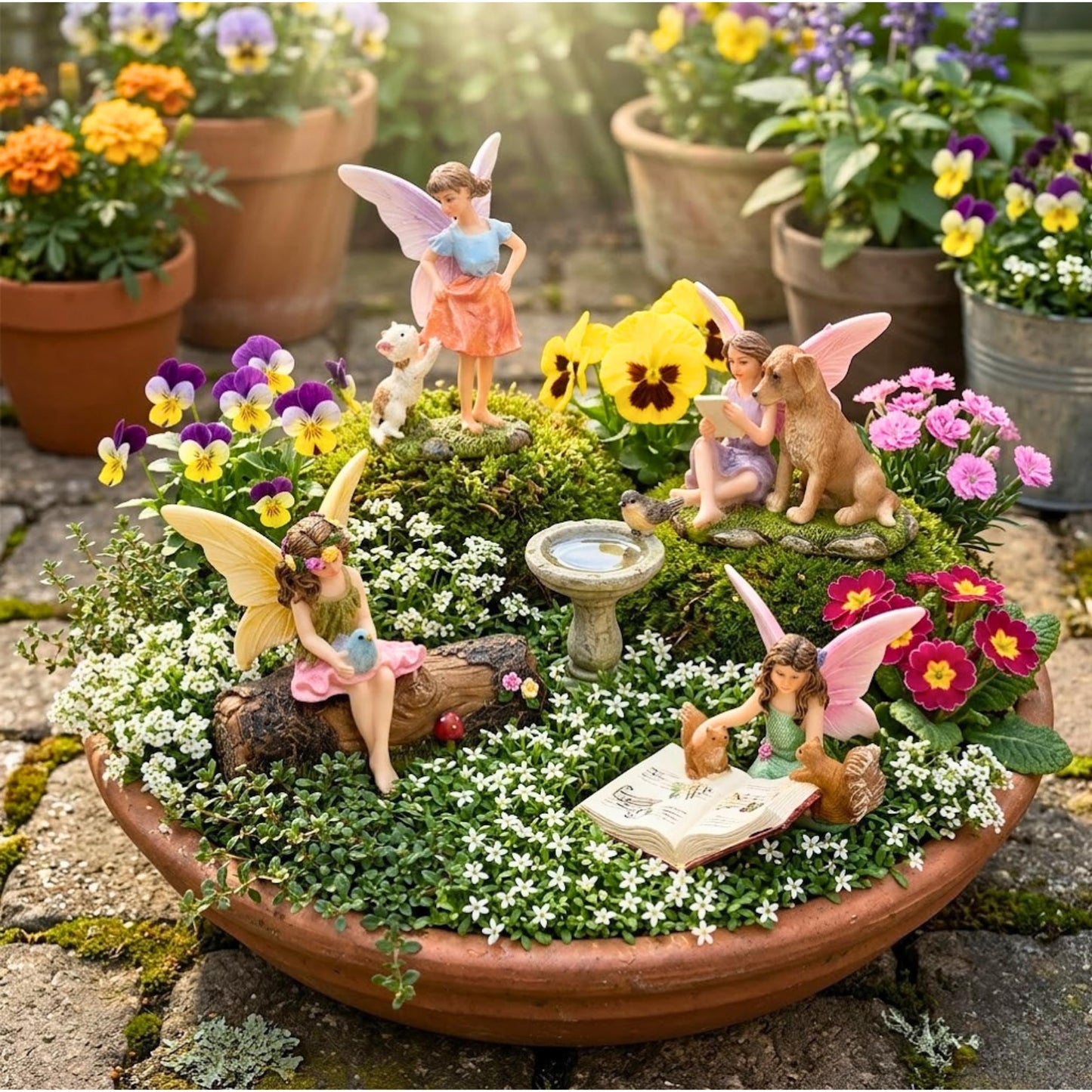 PRETMANNS Fairy Garden Accessories with Fairies for Fairy Garden Outdoor - Miniature Fairy Figurines Set with Animals - Fairy Garden Kit for Indoor Outdoor Gardens