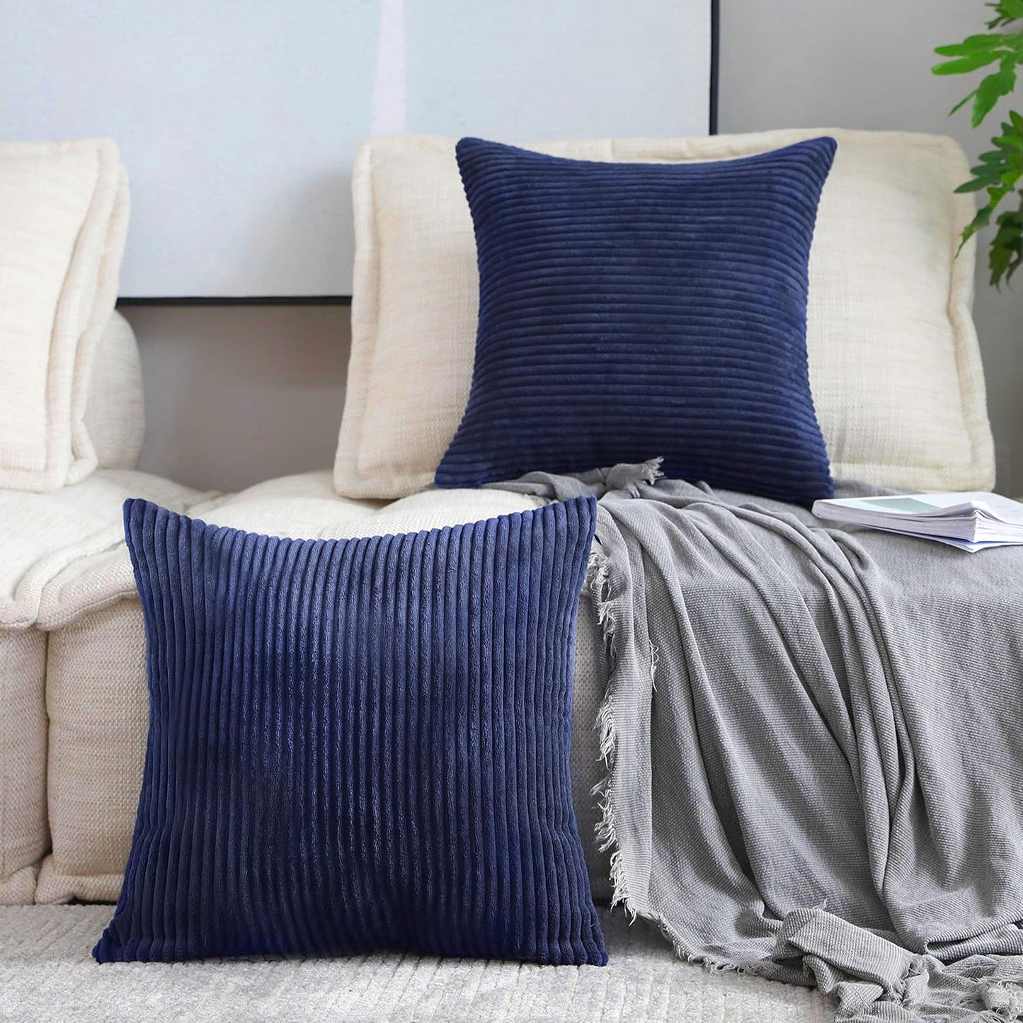 18x18 Set 2 18 18 inch, Home Brilliant Striped Corduroy Decorative Pillow Covers Throw Pillows for Couch of Accent