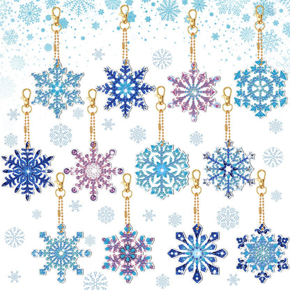 Ferraycle 12 Pcs Diamond Painting Keychain Kit Winter Diamond Art Keychain Ornaments 5d DIY Snowflake Diamonds Painting Key Rings for Adults Art Pedants Decor