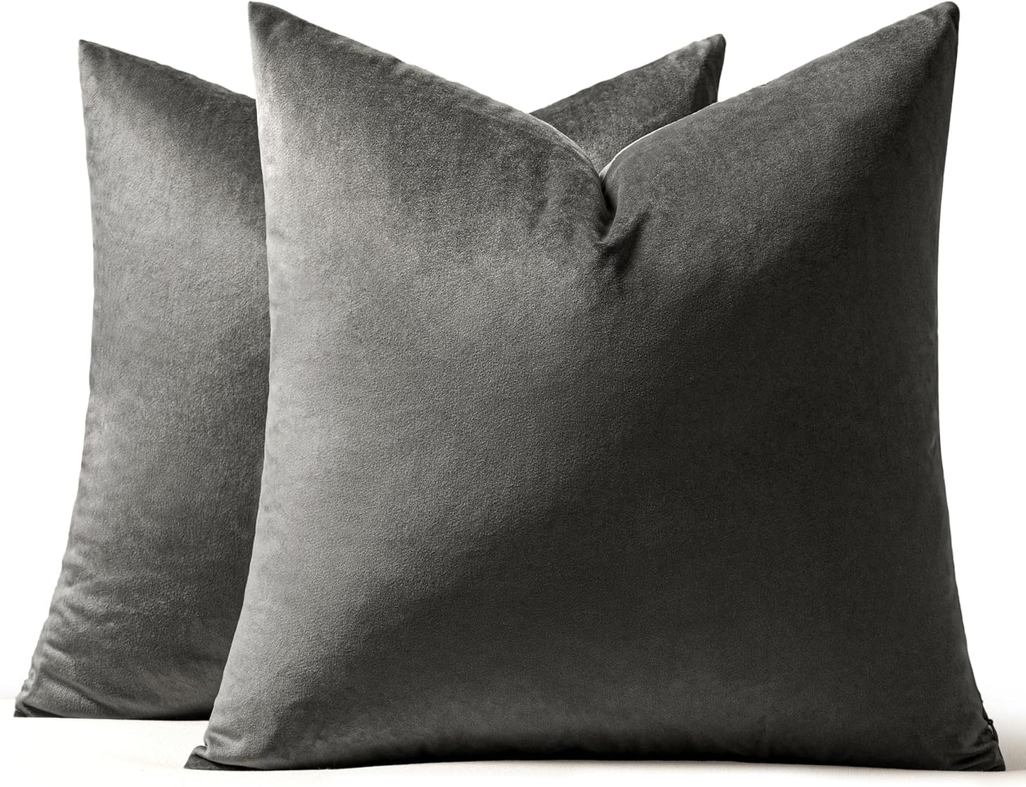 MIULEE 24x24 Inch Euro Sham Velvet Pillow Covers, Set of 2 Large Square Decorative Pillows - Dark Grey Super Soft
