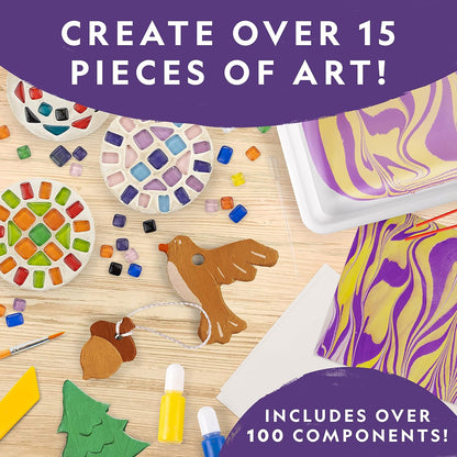 National Geographic Mega Arts and Crafts Kit - Mosaic, Marbling Paint & Air Dry Clay Projects for Kids Ages 8-12