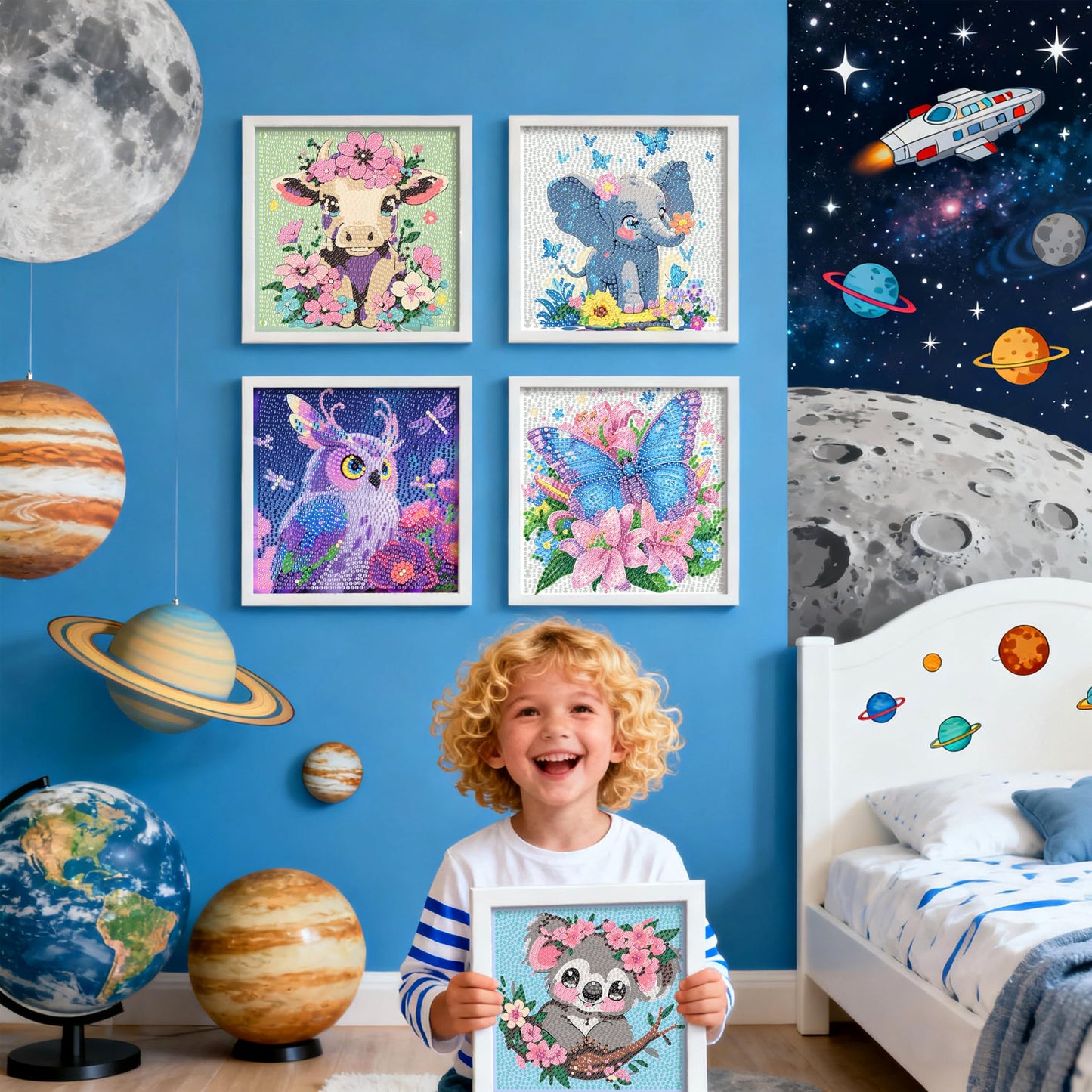 ADEFCSD 6-piece Set 5D Adult Diamond Painting Set, Suitable for Children Beginners, Cute Animal DIY Diamond Painting Mosaic Gemstone Art, Home wall Decoration, Children's Gift, 6x6 inches