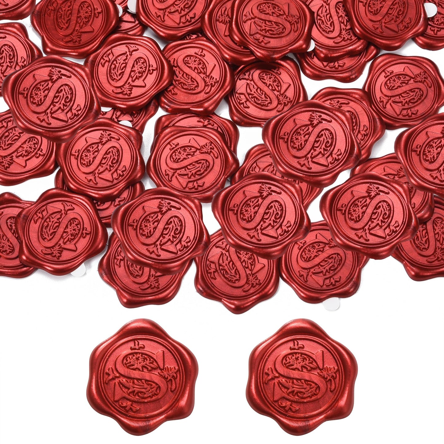 Yoption 50pcs Initial Alphabet S Wax Seal Stickers, Metallic Red