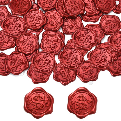 Yoption 50pcs Initial Alphabet S Wax Seal Stickers, Metallic Red