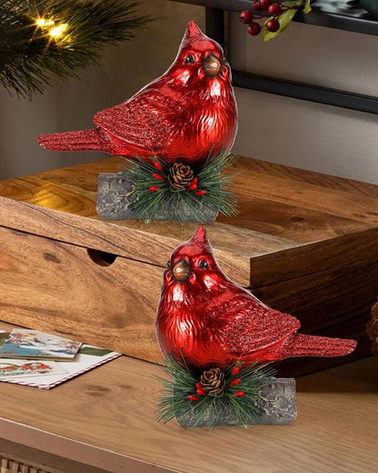 iStatue Red Cardinal Bird Figurines - Set of 2 Realistic 6.3'' Resin Statues for Holiday Home Decor