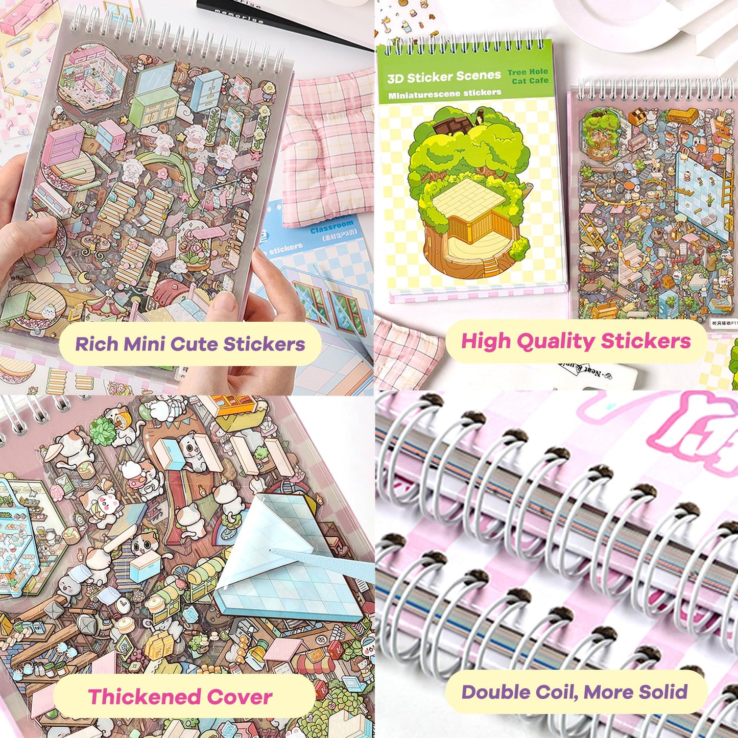WDXIUE Scene Sticker – 20 Sets DIY 3D Sticker Scene Book Cute Cartoon Stickers Kit – Fun Sticker Therapy Activity for Stress Relief, Crafts & Gifts
