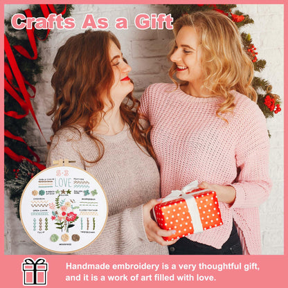 3 Sets Embroidery Starter Kit for Beginners Adults and Kids, Hand Embroidery Kits with Stamped Patterns, Floral Embroidery Stitches Kit DIY Craft Includes Hoop, Threads, Cloth, Storage Bag