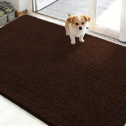 OLANLY Dog Door Mat - Absorbent Non-Slip Chenille Mat for Muddy Paws | 50x30 Inches, Brown