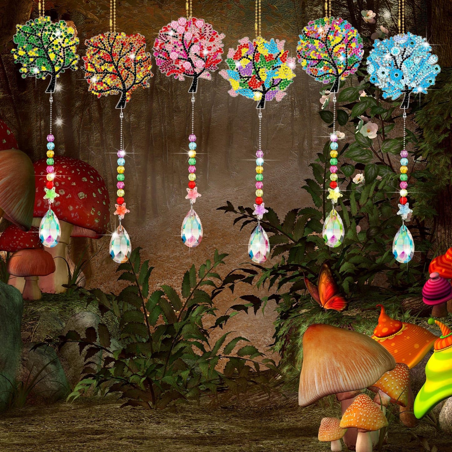 Burbell 6 Pcs Tree of Life Diamond Art Suncatchers Kits for Adults Double Sided Tree of Life Diamond Painting DIY Dream Catcher Kit Wall Decor Wind Chimes for Adults, 6 Styles