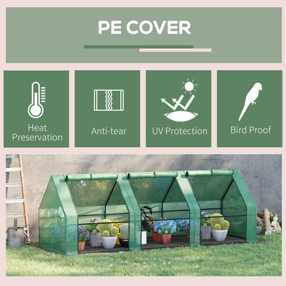 Outsunny 9' x 3' x 3' Mini Greenhouse with Zippered Doors & Roll-up Windows, Portable Plant Hot House with Durable PE Cover, Water Resistant, UV Protected for Outdoor Flowers, Vegetables, Green