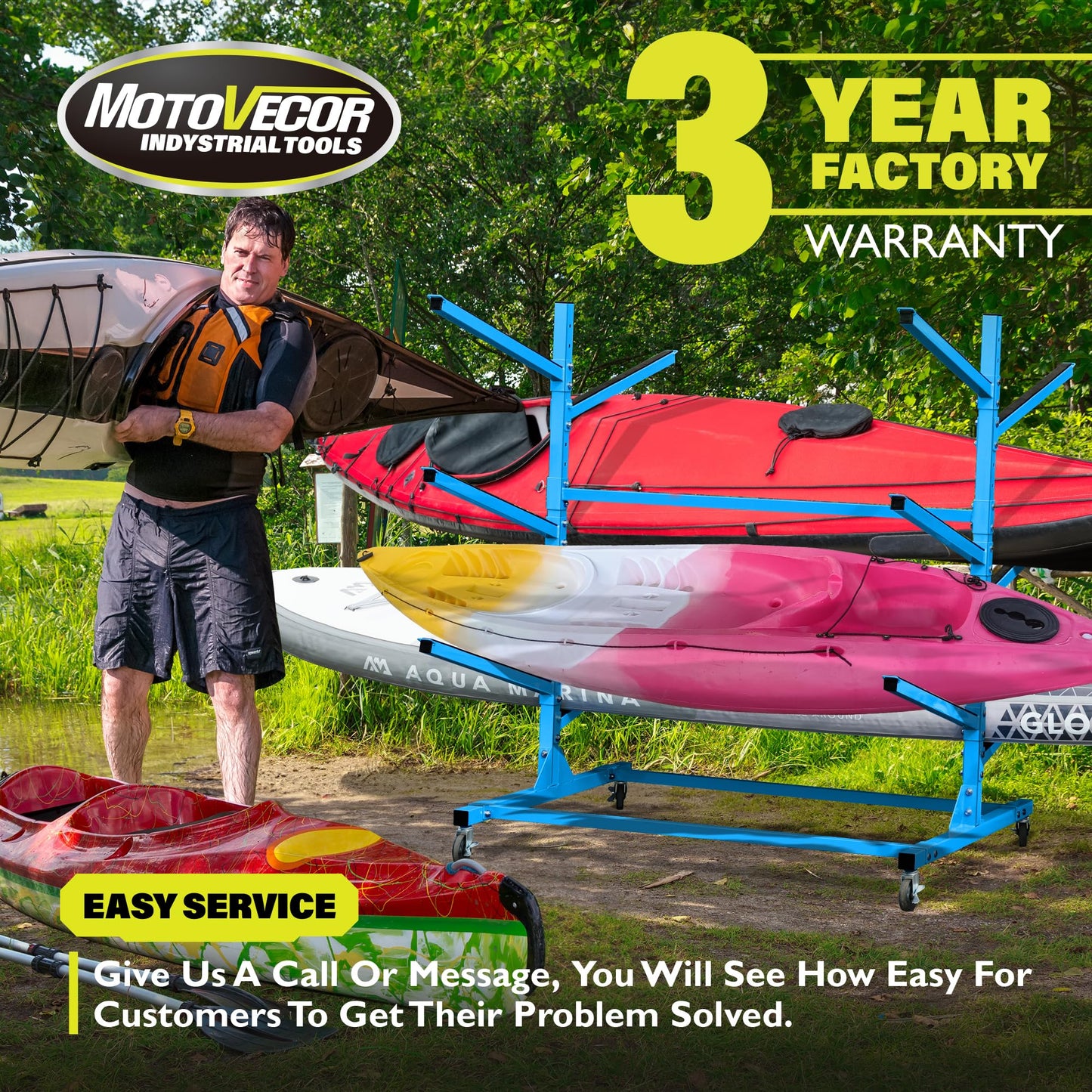 Indoor Outdoor Kayak Storage Rack with Lockable Wheels, Heavy Duty Adjustable Metal Stand for 6 Kayaks, Canoe, Paddle Board, SUP, Surfboard, Movable Metal Kayak Stand for Garage and Outdoor Storage