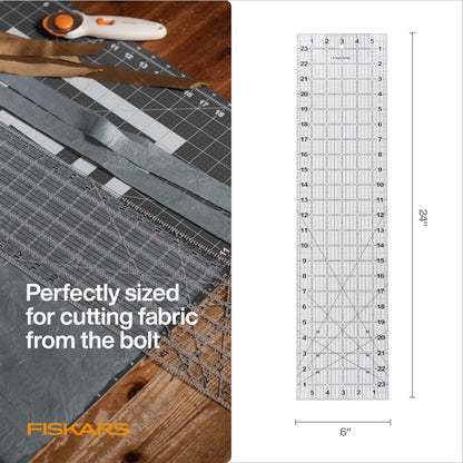 Fiskars Sewing Ruler (6"x 24") - Sewing and Quilting Ruler with Gridlines - Arts and Craft Supplies - Clear/Black