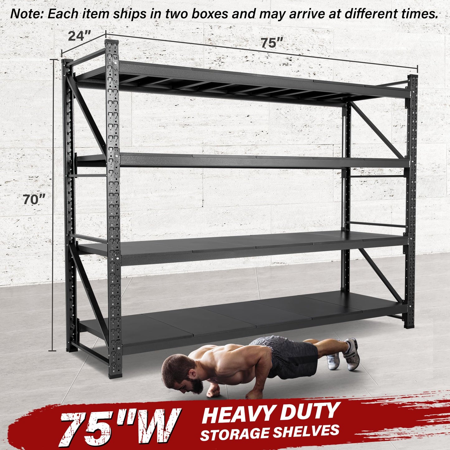 9000LBS Heavy Duty Garage Shelving Units,75" Wide & Deep Storage Shelves,Metal Garage Shelves,Large Storage Rack,Steel Shelf,Industrial Shelving for Shop,Warehouse,Basement,75" W x 24" D x 70" H