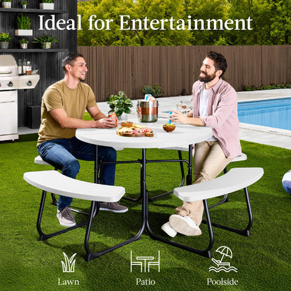 Best Choice Products 8-Person Outdoor Bench Patio Picnic Table, Circular w/ 4 Built-in Benches and Umbrella Hole, 2000lb Capacity - White