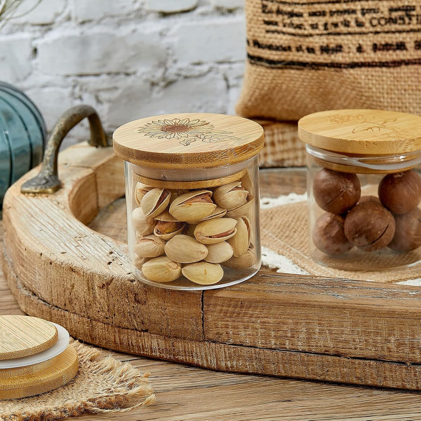 12 Set Gueevin Pieces Yogurt Jar Lids Bulk Bamboo Wooden Lids Compatible with Oui Yogurt Jars Round Reusable