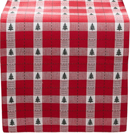 13"x70", Elrene Home Fashions Sherwood Tree Dobby Christmas/Holiday Cotton Dining Table or Console Runner, Red