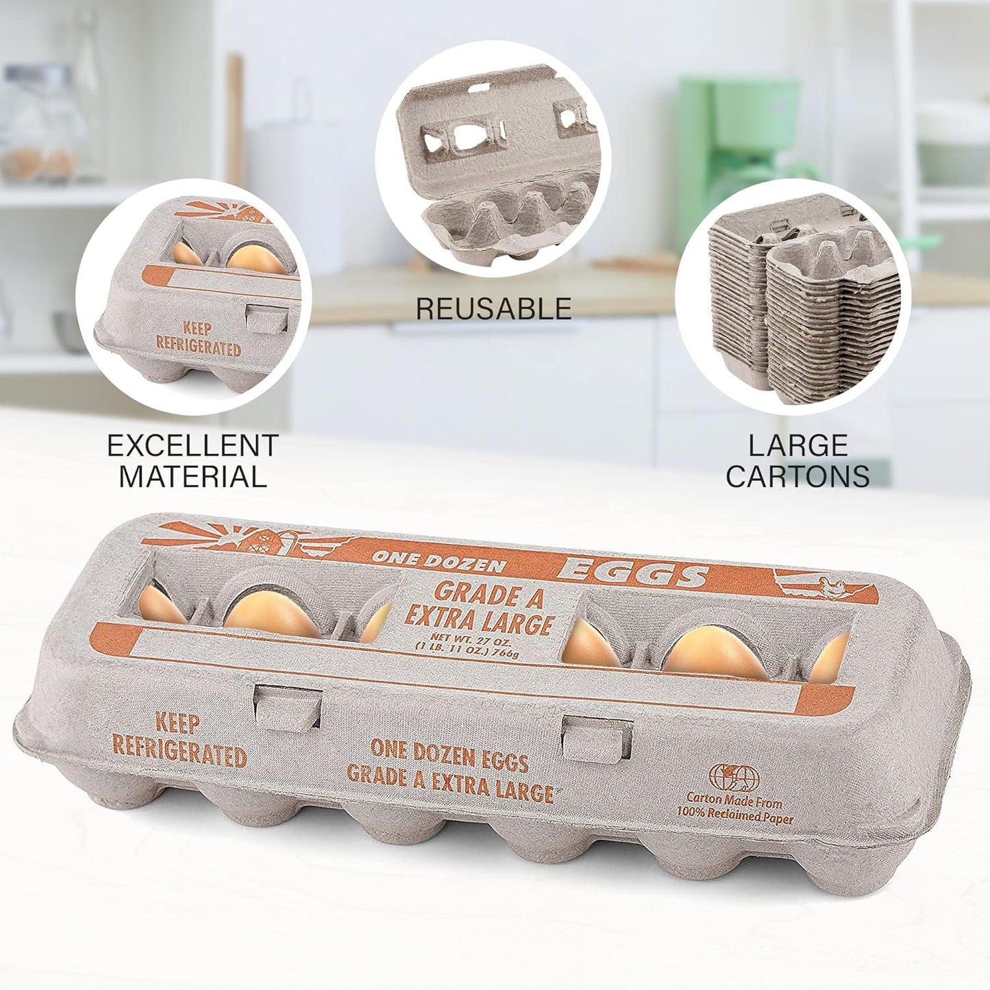 1 Dozen (Pack 25) MT Products Printed Natural Pulp Egg Cartons - Disposable Egg Storage Container of - Made in the USA