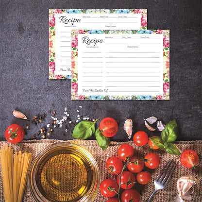 Pioneer Woman Style Floral Recipe Cards (50 Pcs) - Perfect for Bridal Shower, Blank Back Notecards