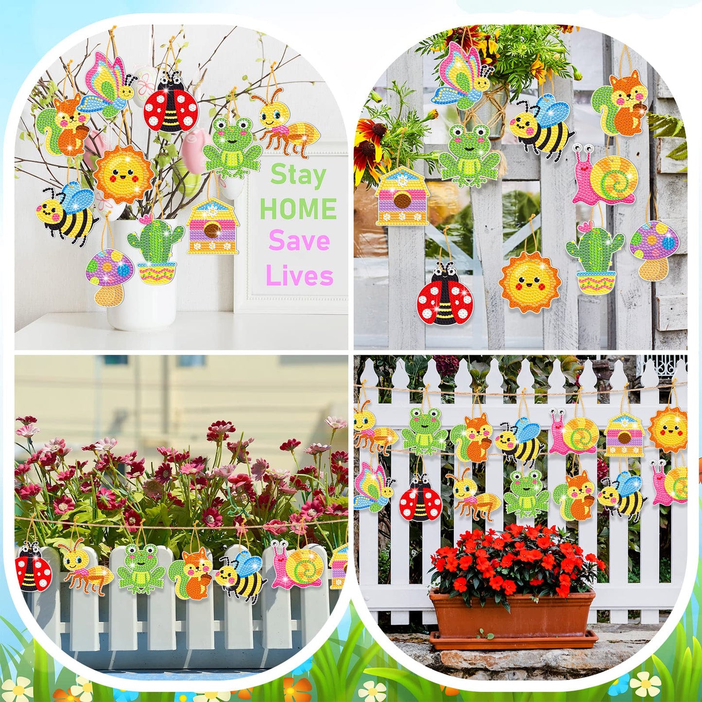 Frienda 24 Pcs Summer Diamond Painting Keychain Kits, 5d DIY Summer Diamond Art Animal Bee Frog Sun Ornaments Beginner Friendly Crafts for Family Decor Seasonal Gifts