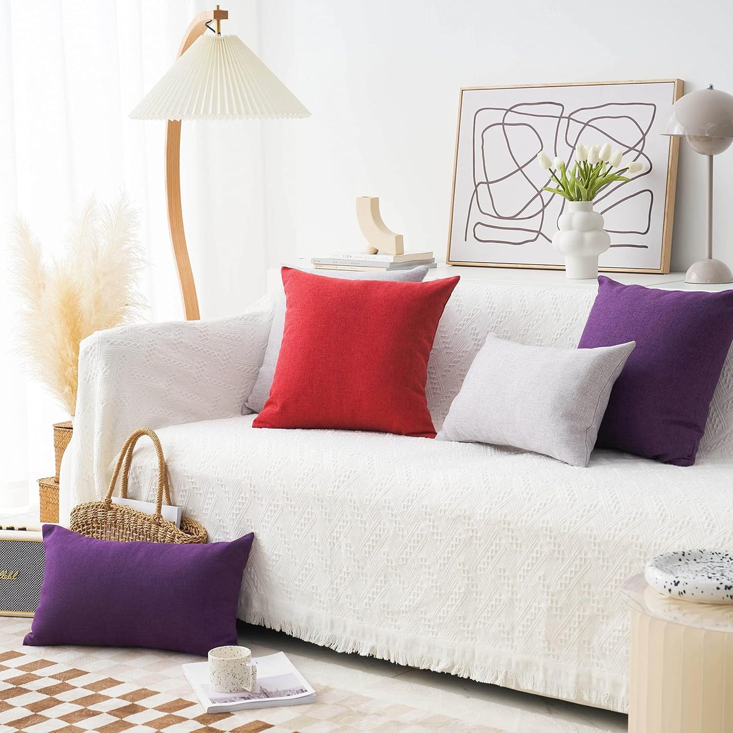 Home Brilliant 12x20 Lumbar Pillow Covers, Dark Red Cushion Covers for Kids Room, 2 Pack, Burgundy Linen