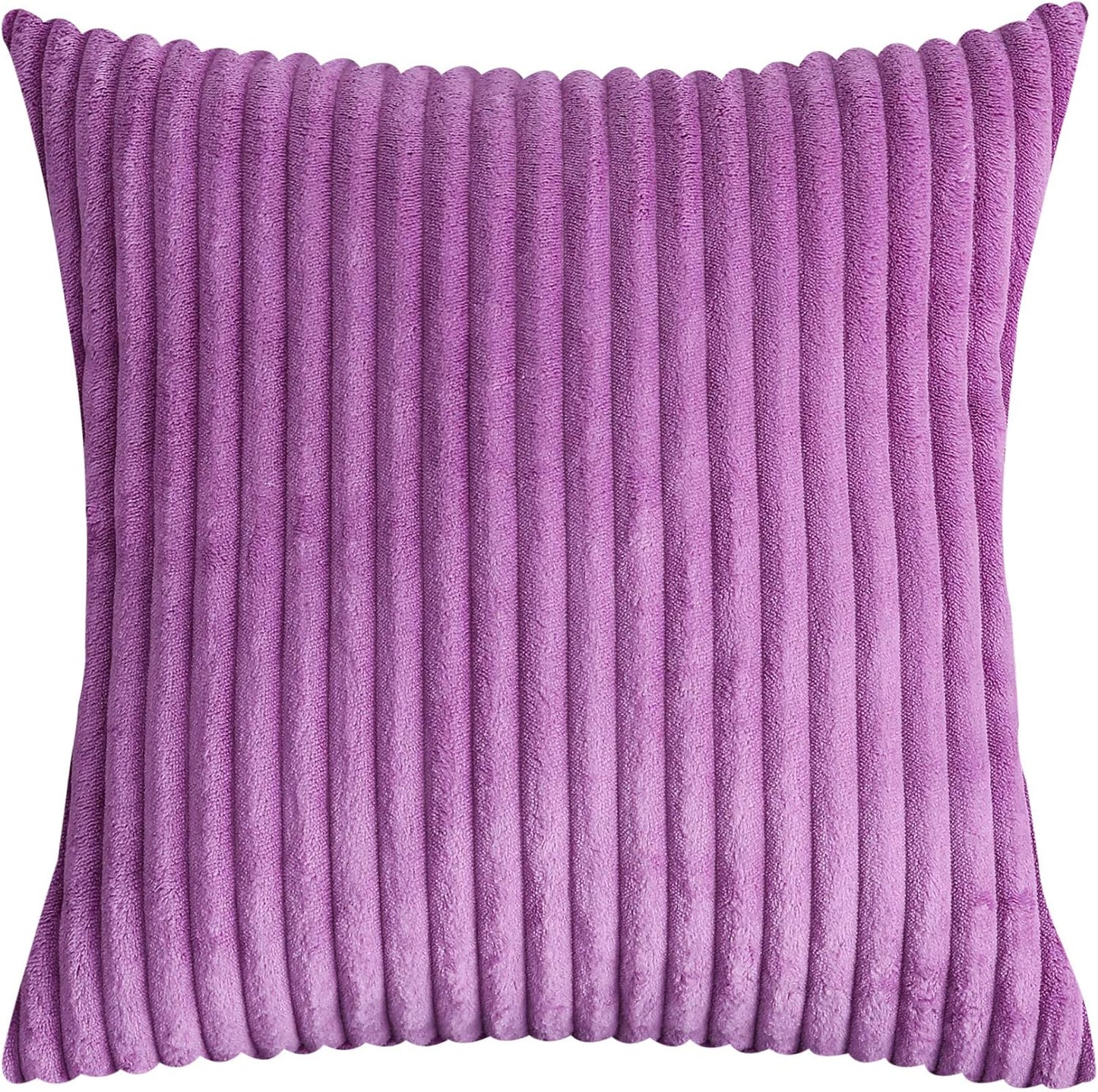 TangDepot Set of 2 Soft Plush Velvet Big Striped Corduroy Decorative Throw Pillow Covers - (28"x28", A90 Light Purple)