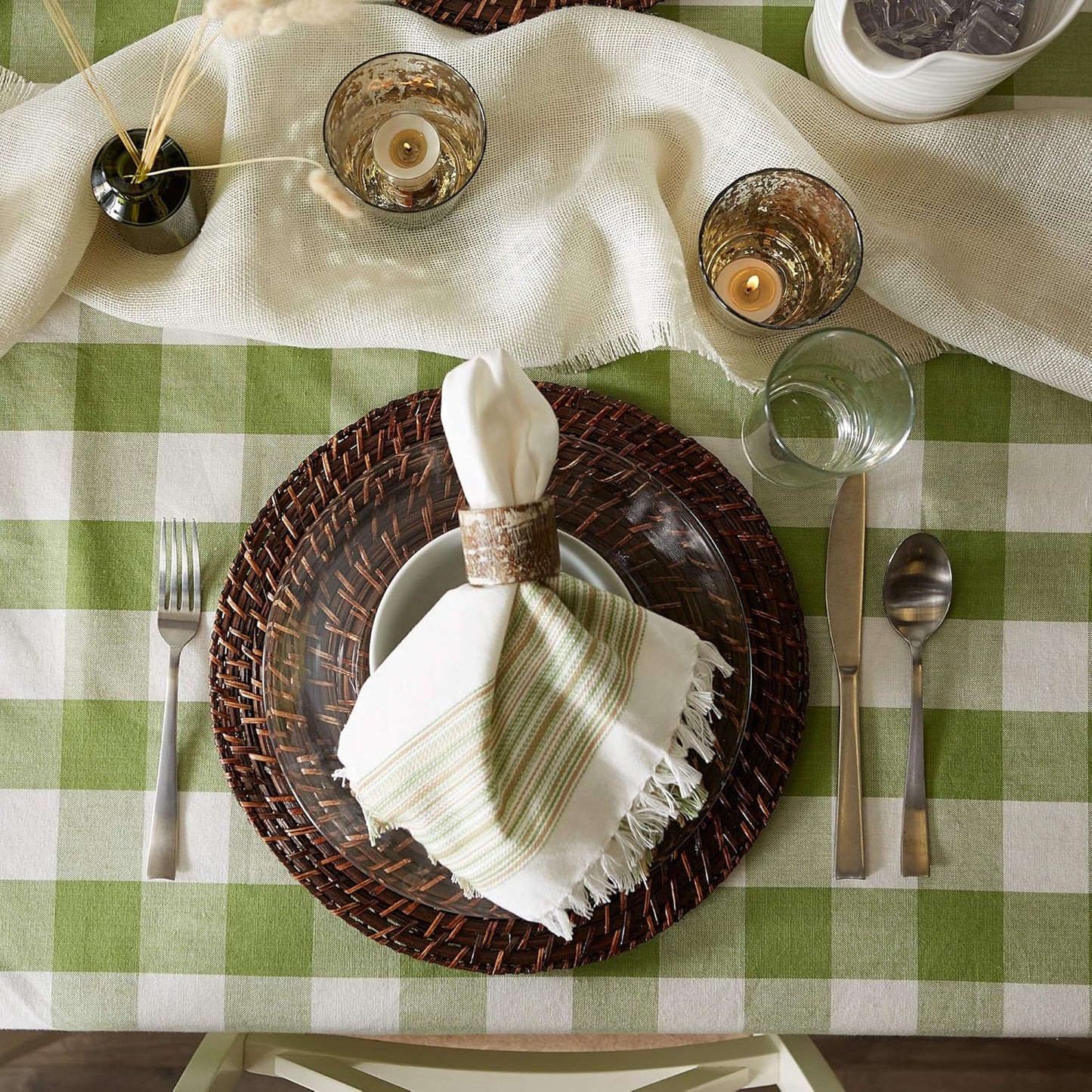 DII Buffalo Check Collection, Classic Farmhouse Tablecloth, 60 x 104, Antique Green