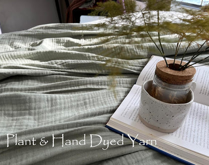 KyraHome 100% Organic Cotton 50"x60" Muslin Blanket for Adults, Couch, Pre-Washed Plant Dyed (Sage Green)