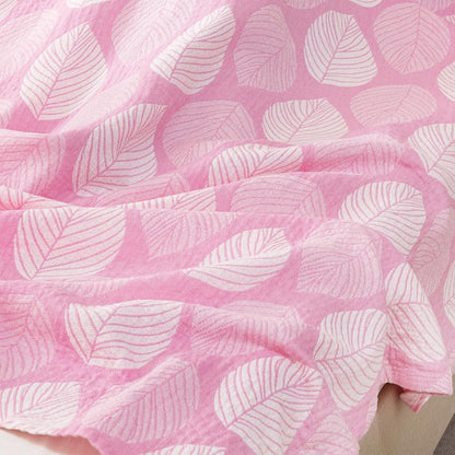 MEJU 100% 3 80 90 Leaf Pink Kids Young Girls Muslin Lightweight Blanket for Bed Sofa Couch Combed Cotton Layer Soft