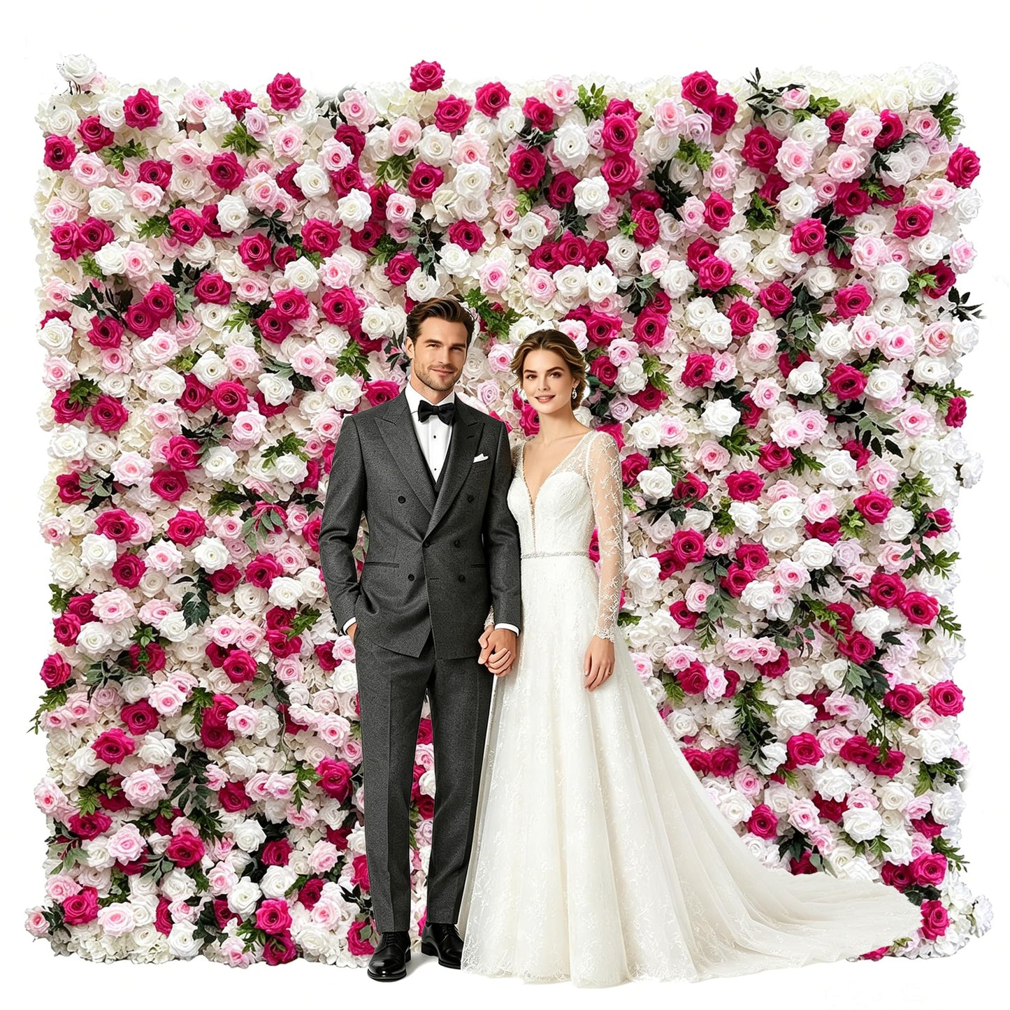Pink Artificial Flower Wall Backdrop, 5D Silk Floral Backdrop, Quick Assembly & Storage, 8x8ft/8x10ft Rose Wall for Photo Wall Display, Wedding Baby Show Party and Home Decor (1#10x10ft Without Stand)