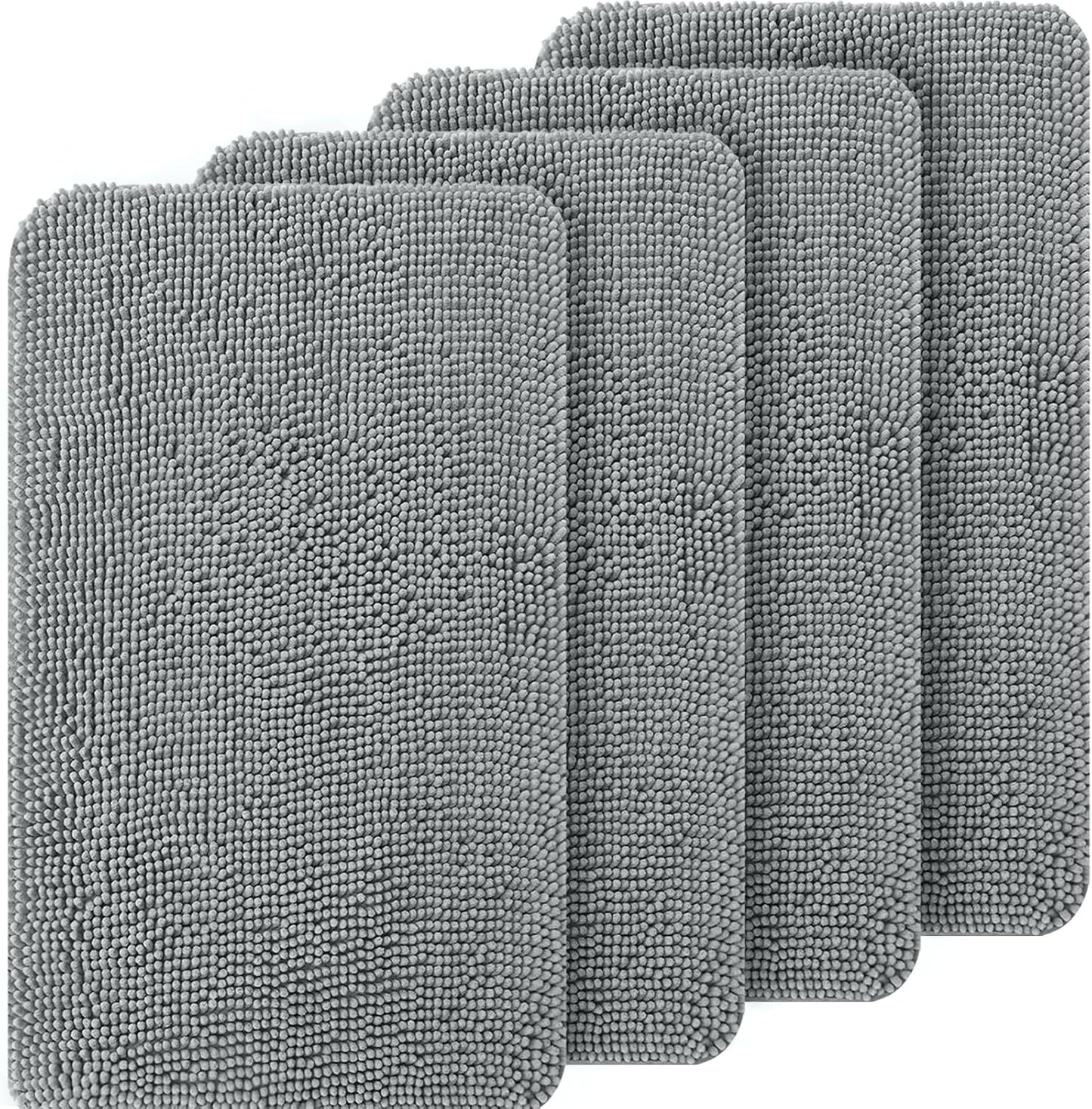 OLANLY Dog Door Mat Set - 4-Piece Absorbent Non-Slip Washable Doormat | Quick Dry Chenille Mud Mat, 30x20, Grey