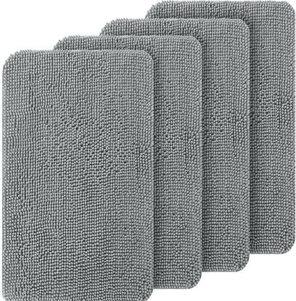 OLANLY Dog Door Mat Set - 4-Piece Absorbent Non-Slip Washable Doormat | Quick Dry Chenille Mud Mat, 30x20, Grey