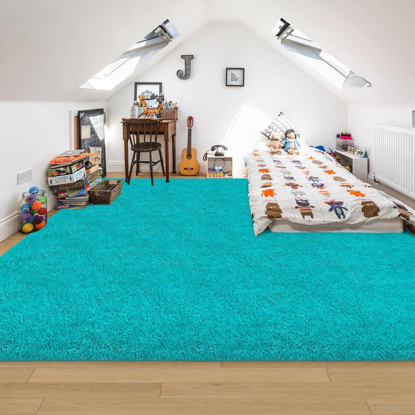 8x10 Big Blue Fluffy Rug Shaggy Area Rug,Large Area Rugs for Boys Bedroom Livingroom, Soft Cute Baby Play Mat, Indoor