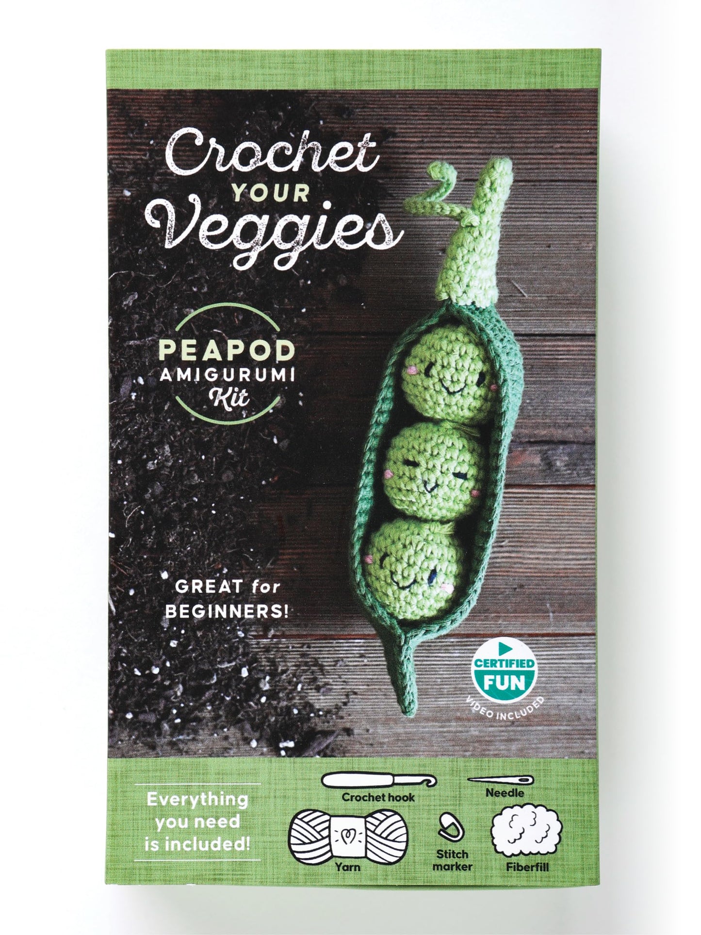 Crochet Your Veggies Amigurumi Kit Peapod: Everything You Need Is Included: 100%-Cotton Yarn, Crochet Hook, Stitch Marker, Tapestry Needle, Fiberfill, ... Instruction Videos; Beginner Friendly!