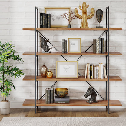 Christopher Knight Home Ebany 4 Tier Bookshelf, Industrial Large Bookcase, Open Display Shelf, Corner Shelf, Metal Frame Book Organizer, Wide Rectangular Storage for Home Living Room, Antique Black