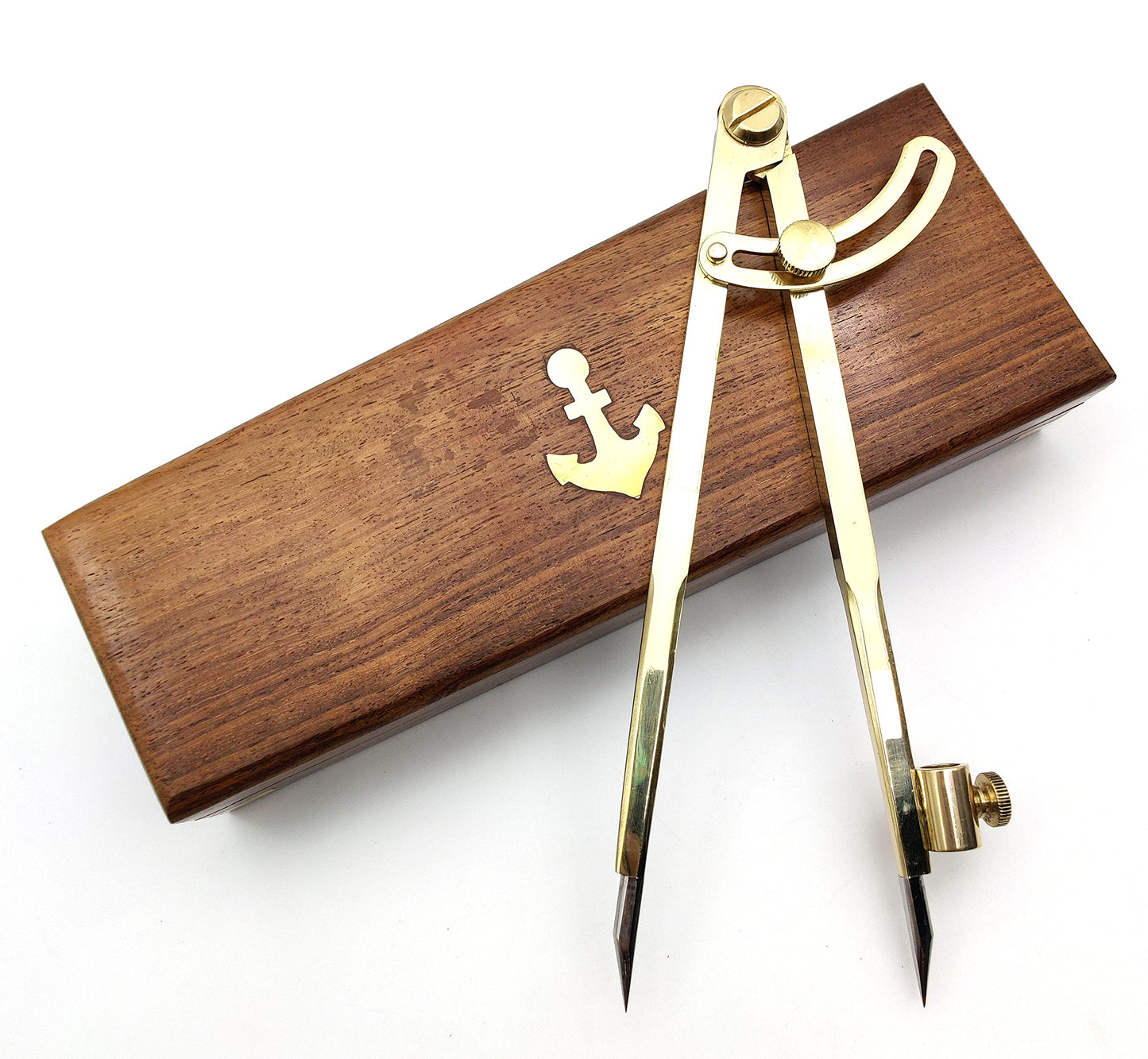 5MoonSun5's 8 Inch Large Pencil Marking Compass Circle Leather Scratch Compass Maker Scriber Marking Wing Divider, Ideal for Drawing Circles, Scribing Wood Metal, Drafting,Map Plotting with wooden box