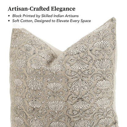 Handmade Block Print 100% Thick Cotton 20 x 20 inch Throw Pillow Cushion Cover with Zipper - Pillowcase for Bedroom, livingroom, Couch, Sofa, Outdoor, Chair, Bed, Home Décor-Margot (Muslin Beige 1)