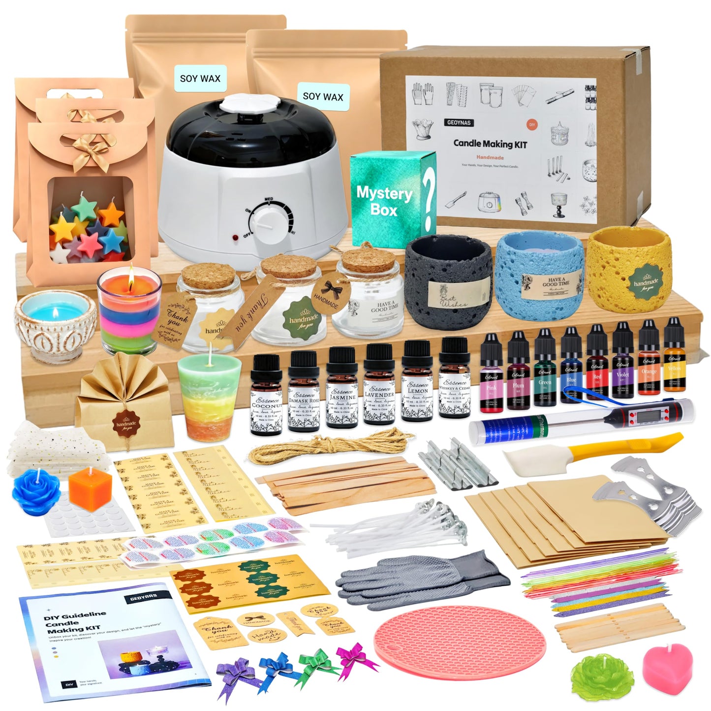 Geoynas 128pcs Candle Making Kit for Adults & Beginners–Soy Wax Candle Making Supplies,4Lb Soy Wax,6 Units Long-Lasting Scents,30pcs Candle Wicks,Wax Melter–Crafts for Adults Women,Gifts for Hobbies