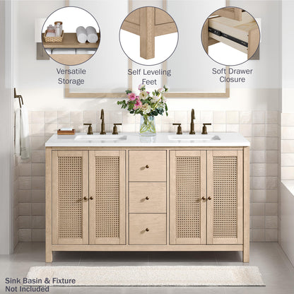 Alaterre Furniture Lucca Bathroom Vanity - Freestanding Cabinet Without Sink - 60 Inch Wood Bathroom Vanity with Soft-Close Doors and Three Drawers - for Double Sink Cabinet (Natural)