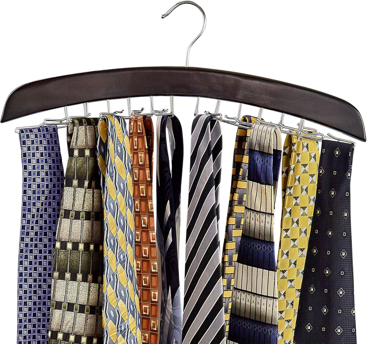 Richards Wooden Tie Rack, Hanging Organizer for Men's Closet Accessories, Holds 24 Ties, Walnut Wood