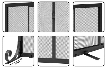 Fire Beauty Fireplace Screen, Wrought Iron Mesh, Baby Safe Spark Guard Protector with 2-Doors Large Flat Guard Screens (37.8 x 30.7 Inch)