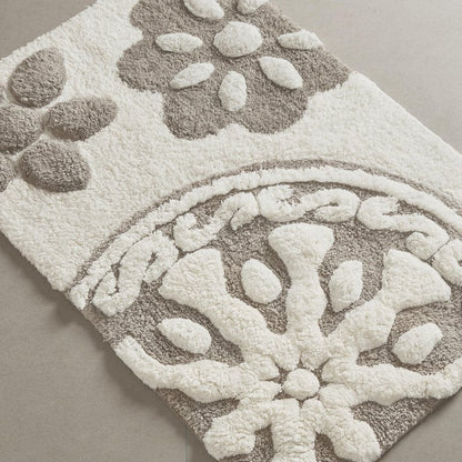 Madison Park Casablanca 100% Cotton Tufted Bathroom Rugs Luxurious Plush Medallion Floral Pattern Bath Mat Absorbent, Quick Dry, Spa Design Shower Room Décor, Rectangle 20" x 30", Taupe
