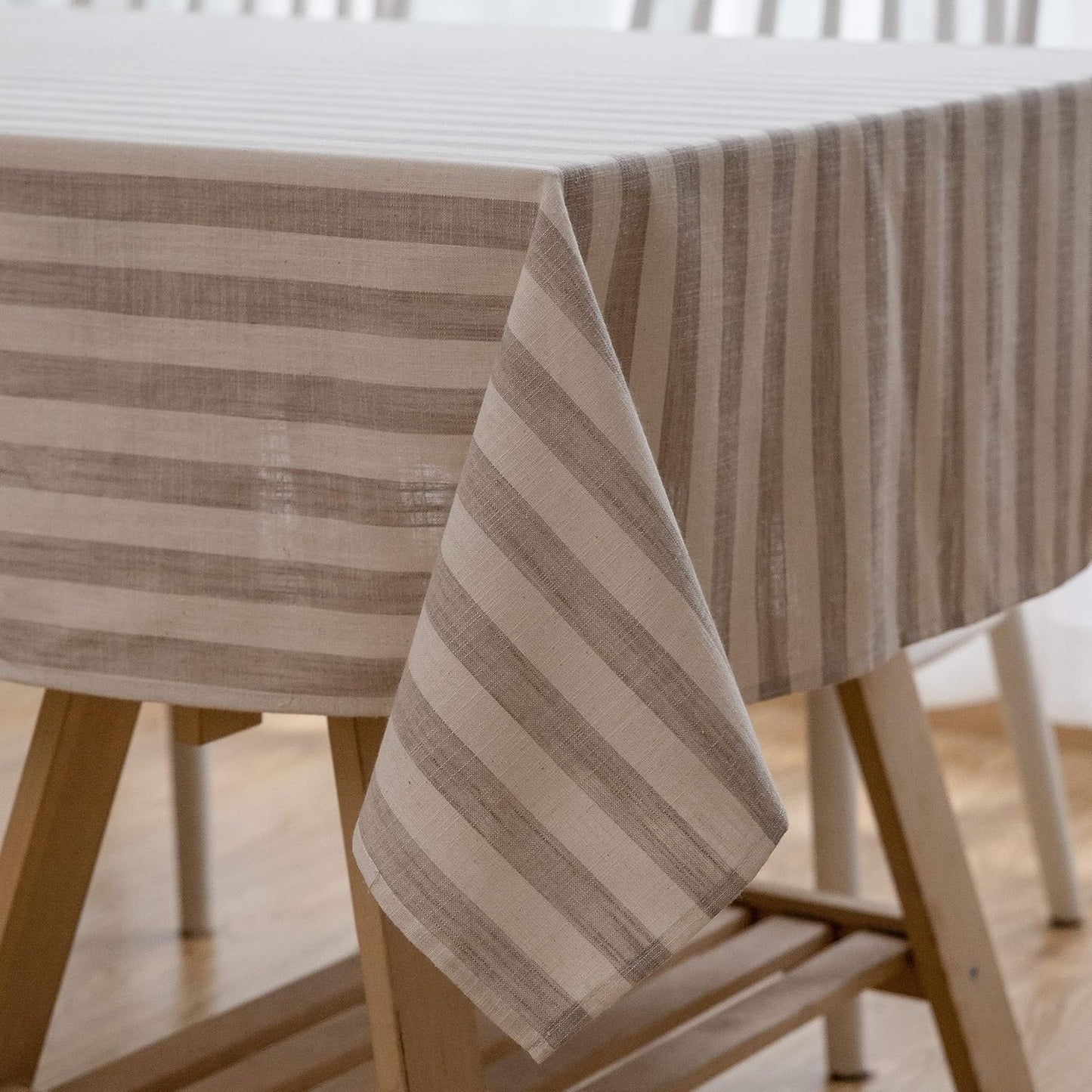 Aquazolax 54 by 54 inch Linen Halloween Table Cloth, Square Striped Taupe Lines Design for Small Parties