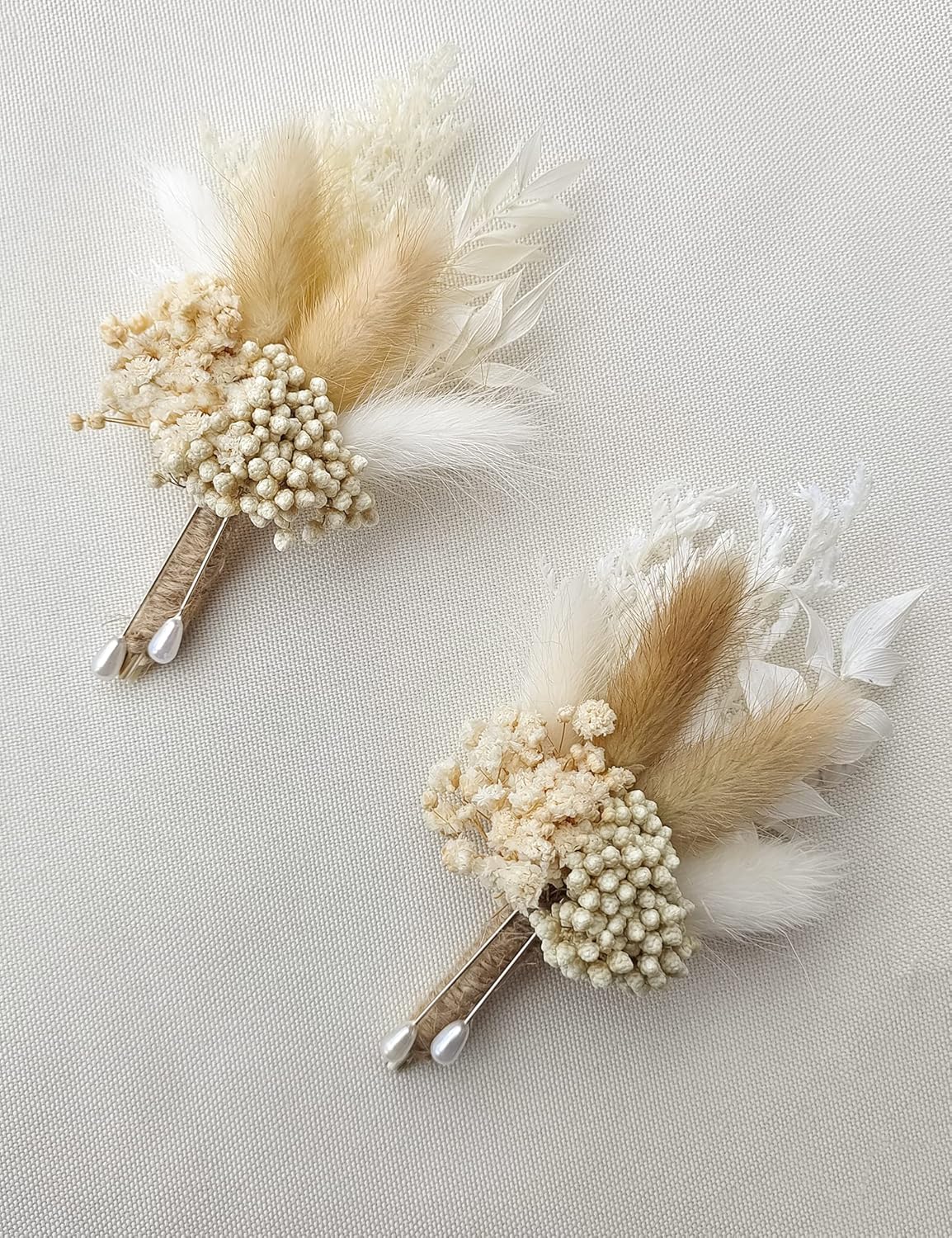 Dried Flowers Boutonnieres Set of 2 for Men, Rustic Boho Fall Wedding Grooms Buttonhole with Pampas Grass Decoration